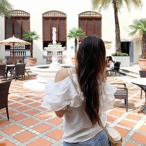 Korean made cotton white blouse ruffles cold shoulder off the shoulder